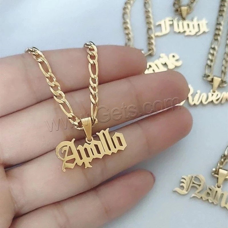 Edelstahl Schmuck Halskette, 304 Edelstahl, mit Verlängerungskettchen von 1.97inch, Vakuum-Ionen-Beschichtung, Jeder benutzerdefinierte Text muss weniger als zehn Buchstaben sein & Modeschmuck & für Frau, goldfarben, Länge:ca. 17.72 ZollInch, verkauft von PC