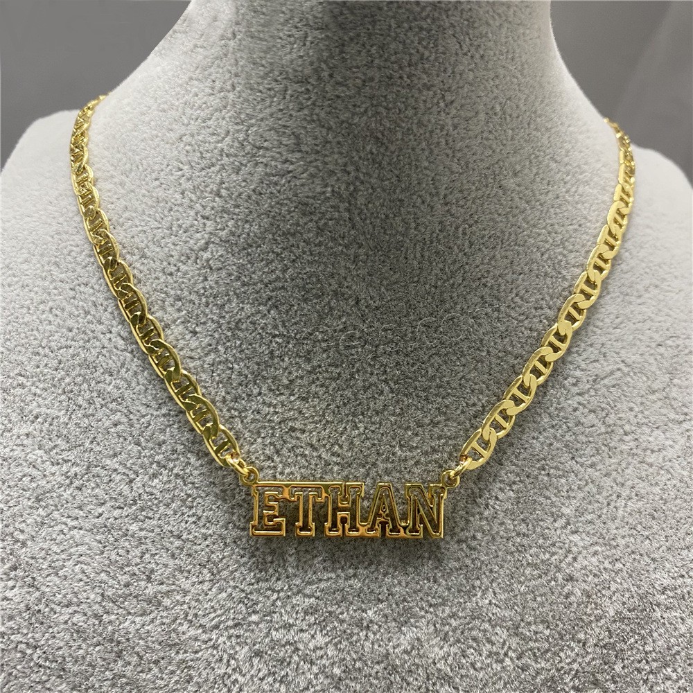 Collar de Acero Inoxidable, acero inoxidable 304, con 1.97inch extender cadena, Recubrimiento iónico al vacío, Cada texto personalizado debe tener menos de 10 letras & Joyería & para mujer & hueco, dorado, longitud:aproximado 17.72 Inch, Vendido por UD