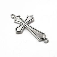 Zinc Alloy Charm Connector, Cross, antique silver color plated, DIY & 1/1 loop, silver color 