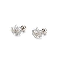 Silver Earring Zircon pavent Sterling, argent sterling 925, Lune et Etoile, Placage de couleur argentée, pavé de micro zircon & pour femme Vendu par paire