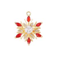 laiton Pendentif, flocon de neige, Placage de couleur d'or, pavé de micro zircon & pour femme, rouge Vendu par PC