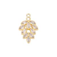 laiton Pendentif, feuille, Placage de couleur d'or, pavé de micro zircon & pour femme Vendu par PC