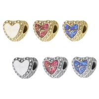 Stainless Steel Large Hole Beads, 316 Stainless Steel, with Opal, Heart, Vacuum Ion Plating, DIY & with rhinestone Approx 4mm 