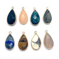 Gemstone Brass Pendants, with Brass, Teardrop, gold color plated, DIY & faceted 