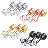 Boucles d'oreilles en acier titane, avec zircon cubique, Placage sous vide, bijoux de mode & normes différentes pour le choix & pour femme, plus de couleurs à choisir, Vendu par PC