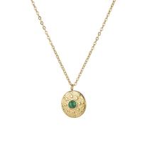 Collier de bijoux de titane, Acier titane, avec Malachite, Placage de couleur d'or, pour femme, 18mm Environ 17.7 pouce, Vendu par PC