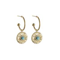 Acier titane Boucle d'oreille goutte, avec Magnésite, Placage de couleur d'or, styles différents pour le choix & pour femme, Vendu par paire