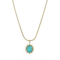 Acier titane collier de chandail, avec turquoise, Placage de couleur d'or, styles différents pour le choix & pour femme, plus de couleurs à choisir Environ 18.3 pouce, Vendu par PC