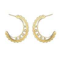 Acier titane boucle d'oreille cercle, Placage de couleur d'or, pour femme & avec strass & creux Vendu par paire