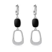 Brass Huggie Hoop Drop Earring, platinum plated, stoving varnish & micro pave cubic zirconia & for woman 