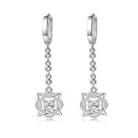 Brass Huggie Hoop Drop Earring, platinum plated, micro pave cubic zirconia & for woman & hollow 