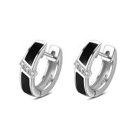 Brass Huggie Hoop Earring, platinum plated, stoving varnish & micro pave cubic zirconia & for woman, black 