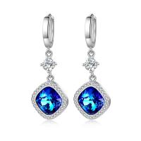 Brass Huggie Hoop Drop Earring, with Imitated Crystal, platinum plated, micro pave cubic zirconia & for woman, blue 