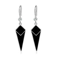 Brass Drop Earring, platinum plated, stoving varnish & micro pave cubic zirconia & for woman, black 