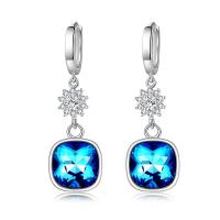 Brass Huggie Hoop Drop Earring, with Crystal, platinum plated, micro pave cubic zirconia & for woman, blue 