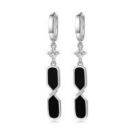 Brass Huggie Hoop Drop Earring, platinum plated, stoving varnish & micro pave cubic zirconia & for woman, black 