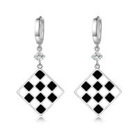 Brass Huggie Hoop Drop Earring, platinum plated, stoving varnish & micro pave cubic zirconia & for woman, white and black 