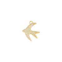 Cubic Zirconia Micro Pave Brass Pendant, swallow, gold color plated, micro pave cubic zirconia 