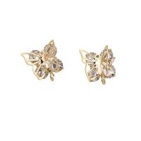 Brass Earring Stud Component, gold color plated & micro pave cubic zirconia 