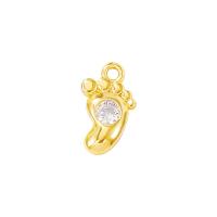 Cubic Zirconia Micro Pave Brass Pendant, Foot, gold color plated, micro pave cubic zirconia 