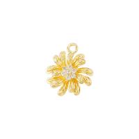 Cubic Zirconia Micro Pave Brass Pendant, Flower, gold color plated, micro pave cubic zirconia 