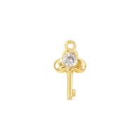 Cubic Zirconia Micro Pave Brass Pendant, Key, gold color plated, micro pave cubic zirconia 