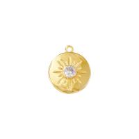 Cubic Zirconia Micro Pave Brass Pendant, Flat Round, gold color plated, micro pave cubic zirconia 