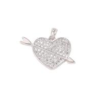 Cubic Zirconia Micro Pave Brass Pendant, Heart, platinum color plated, micro pave cubic zirconia 