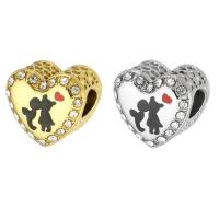 Stainless Steel European Beads, 316 Stainless Steel, Heart, Vacuum Ion Plating, DIY & enamel & with rhinestone Approx 4mm 