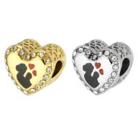 Stainless Steel European Beads, 316 Stainless Steel, Heart, Vacuum Ion Plating, DIY & enamel & with rhinestone Approx 4mm 