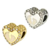 Stainless Steel European Beads, 316 Stainless Steel, Heart, Vacuum Ion Plating, DIY & enamel & with rhinestone Approx 4mm 