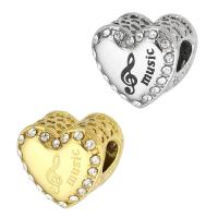 Stainless Steel European Beads, 316 Stainless Steel, Heart, Vacuum Ion Plating, DIY & enamel & with rhinestone Approx 4mm 