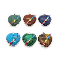 Gemstone Brass Pendants, with Brass, Heart, silver color plated, DIY & enamel 