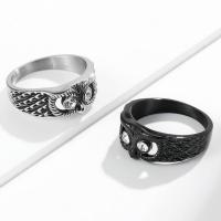 Acier titane bague, avec zircon cubique, hibou, poli, bijoux de mode & normes différentes pour le choix & pour homme, plus de couleurs à choisir, 9mm, Vendu par PC