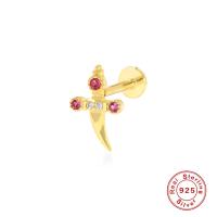 plata de ley 925 pendiente de perforación, chapado en color dorado, micro arcilla de zirconia cúbica & para mujer, más colores para la opción, 7x11mm, Vendido por UD