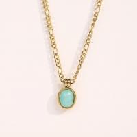 Collier de bijoux de titane, Acier titane, avec Amazonite, avec 2.36inch chaînes de rallonge, Placage ionique sous vide, bijoux de mode & pour femme, doré Environ 16.14 pouce, Vendu par PC