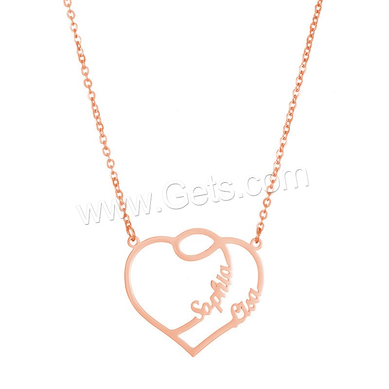 Collar de Acero Inoxidable, acero inoxidable 304, con 1.97inch extender cadena, Corazón, Recubrimiento iónico al vacío, Cada texto personalizado debe tener menos de 10 letras & Joyería & para mujer, más colores para la opción, longitud:aproximado 17.72 Inch, Vendido por UD