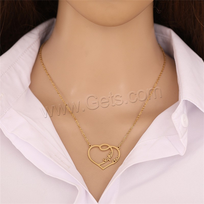 Collar de Acero Inoxidable, acero inoxidable 304, con 1.97inch extender cadena, Corazón, Recubrimiento iónico al vacío, Cada texto personalizado debe tener menos de 10 letras & Joyería & para mujer, más colores para la opción, longitud:aproximado 17.72 Inch, Vendido por UD