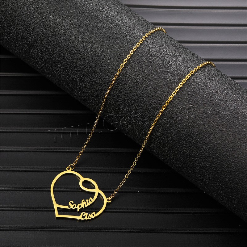 Collar de Acero Inoxidable, acero inoxidable 304, con 1.97inch extender cadena, Corazón, Recubrimiento iónico al vacío, Cada texto personalizado debe tener menos de 10 letras & Joyería & para mujer, más colores para la opción, longitud:aproximado 17.72 Inch, Vendido por UD