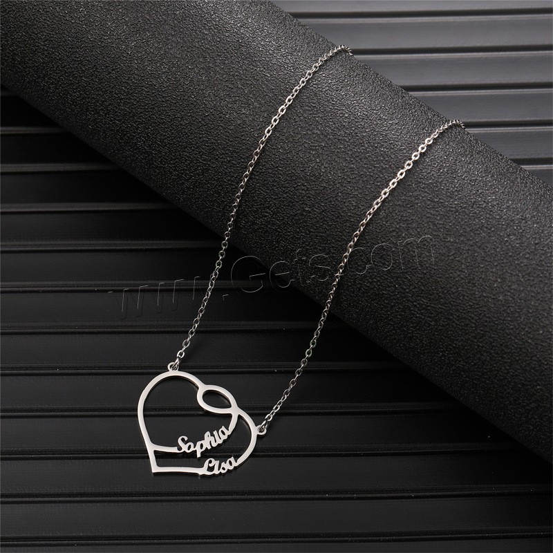 Collar de Acero Inoxidable, acero inoxidable 304, con 1.97inch extender cadena, Corazón, Recubrimiento iónico al vacío, Cada texto personalizado debe tener menos de 10 letras & Joyería & para mujer, más colores para la opción, longitud:aproximado 17.72 Inch, Vendido por UD