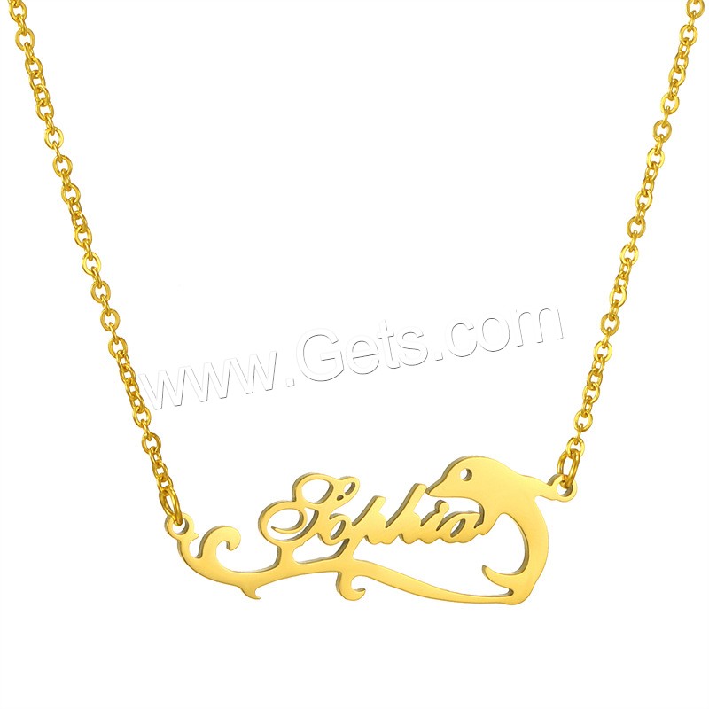 Collier de bijoux en acier inoxydable, Acier inoxydable 304, avec 1.97inch chaînes de rallonge, dauphin, Placage ionique sous vide, Chaque texte personnalisé doit être inférieur à 10 lettres & bijoux de mode & pour femme, plus de couleurs à choisir, Longueur:Environ 17.72 pouce, Vendu par PC