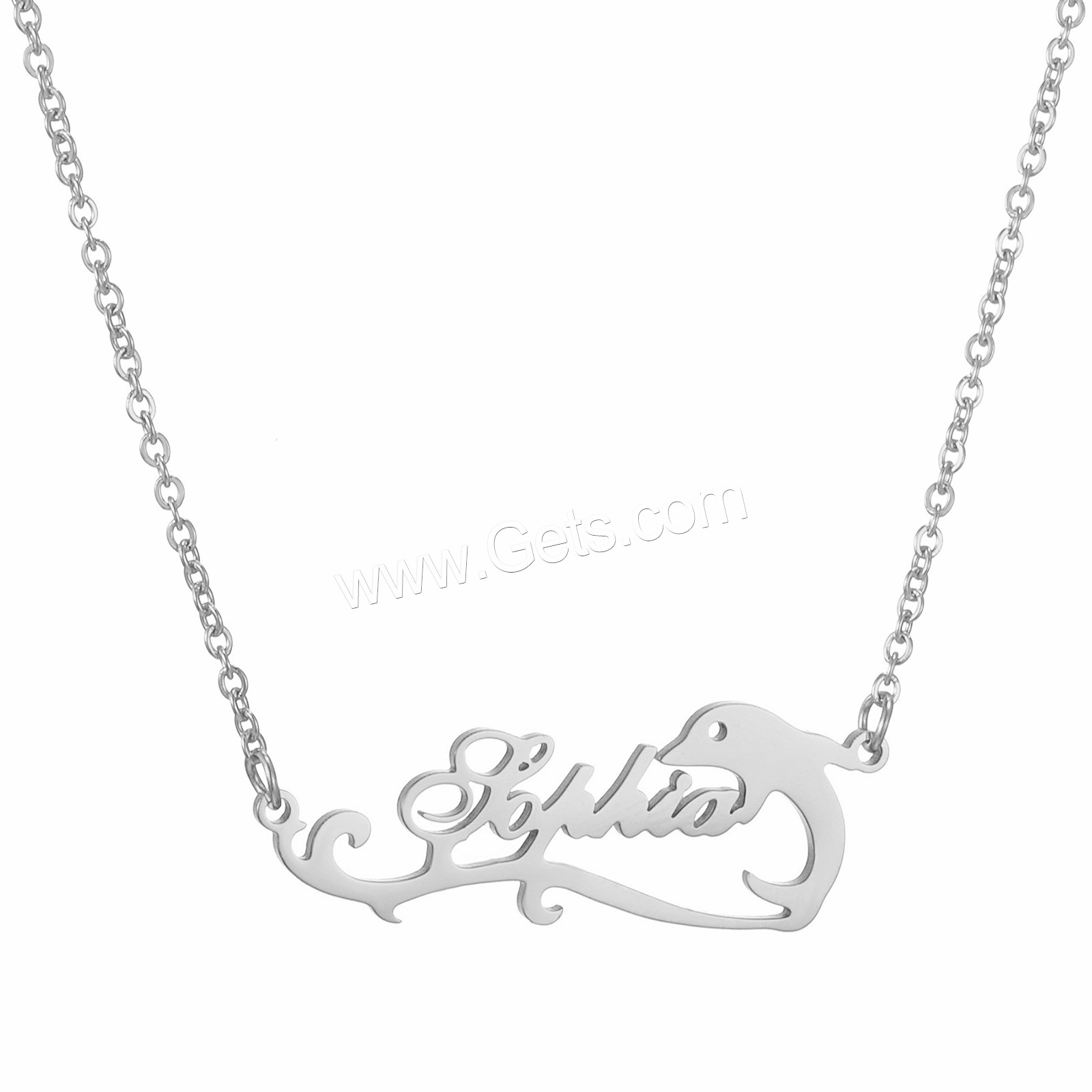 Collier de bijoux en acier inoxydable, Acier inoxydable 304, avec 1.97inch chaînes de rallonge, dauphin, Placage ionique sous vide, Chaque texte personnalisé doit être inférieur à 10 lettres & bijoux de mode & pour femme, plus de couleurs à choisir, Longueur:Environ 17.72 pouce, Vendu par PC