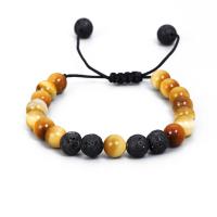 Tiger Eye Stone Bracelets, with Polyester Cord & Lava, Round, adjustable & for man, mixed colors, 8mm cm 