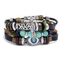 Bracelets de cuir de vachette, cuir de peau de vache, avec turquoise & Chanvre & alliage de zinc, avec 9-10cm*2 chaînes de rallonge, Placage, Réglable & bijoux de mode, plus de couleurs à choisir Environ 17 cm, Vendu par PC