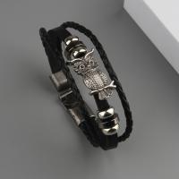 Bracelets de cuir de vachette, cuir de peau de vache, avec alliage de zinc, hibou, Placage, bijoux de mode & unisexe, noire, 6mm cm, Vendu par PC