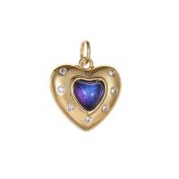 Cubic Zirconia Micro Pave Brass Pendant, with Cats Eye, Heart, gold color plated, micro pave cubic zirconia 