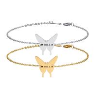 Acero inoxidable Pulsera con dijes, acero inoxidable 304, con 1.57inch extender cadena, Mariposa, Recubrimiento iónico al vacío, Cada texto personalizado debe tener menos de 10 letras & Joyería & para mujer, más colores para la opción, 21*20mm, longitud:aproximado 6.3 Inch, Vendido por UD