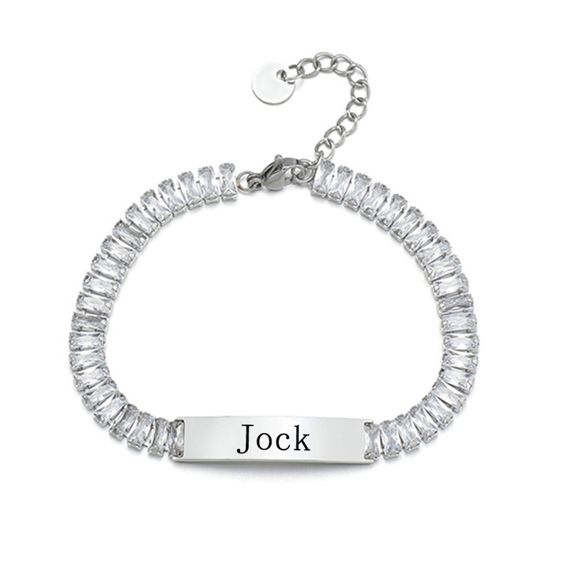 Acero inoxidable Pulsera con dijes, acero inoxidable 304, con 1.18inch extender cadena, Cada texto personalizado debe tener menos de 10 letras & Joyería & unisexo & micro arcilla de zirconia cúbica, color original, longitud:aproximado 6.89 Inch, Vendido por UD