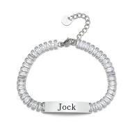 Edelstahl Charm Armband, 304 Edelstahl, mit Verlängerungskettchen von 1.18inch, Jeder benutzerdefinierte Text muss weniger als zehn Buchstaben sein & Modeschmuck & unisex & Micro pave Zirkonia, originale Farbe, Länge:ca. 6.89 ZollInch, verkauft von PC