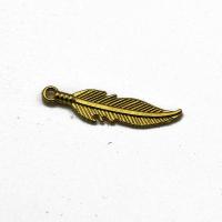 Zinc Alloy Feather Pendants, gold color plated, vintage & Unisex, golden yellow 